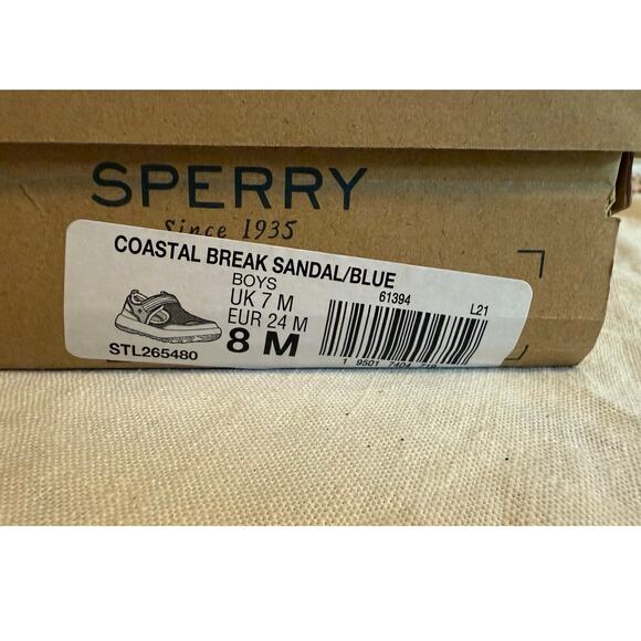 Sperry Coastal Break Sandal Mesh Water Shoe Boys Size 8 Blue Adjustable Strap - Picture 9 of 9
